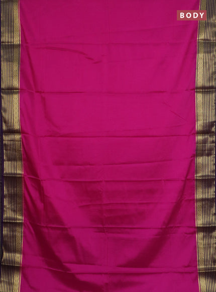 Semi mysore silk saree pink and violet with plain body and zari woven border