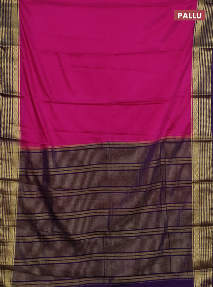 Semi mysore silk saree pink and violet with plain body and zari woven border