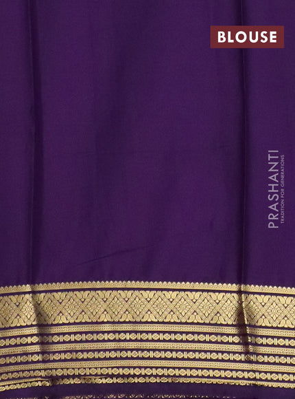 Semi mysore silk saree pink and violet with plain body and zari woven border