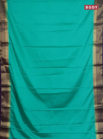 Semi mysore silk saree teal green and violet with plain body and zari woven border