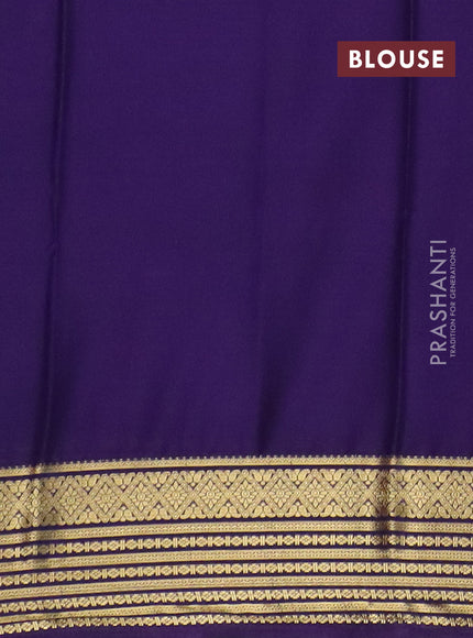 Semi mysore silk saree teal green and violet with plain body and zari woven border