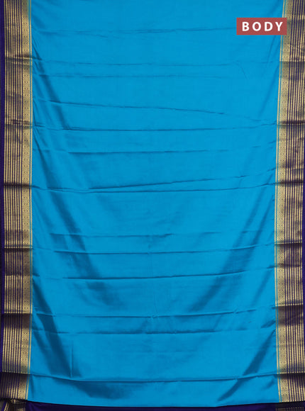Semi mysore silk saree cs blue and navy blue with plain body and zari woven border