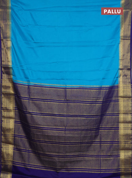 Semi mysore silk saree cs blue and navy blue with plain body and zari woven border