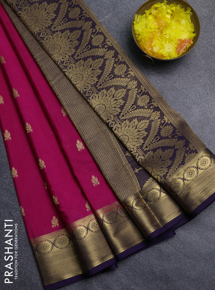 Semi mysore silk saree dark pink and violet with allover zari woven border and zari woven border