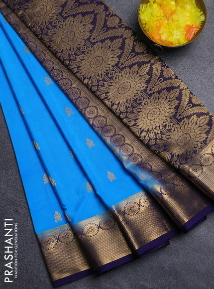 Semi mysore silk saree cs blue and navy blue with allover zari woven border and zari woven border