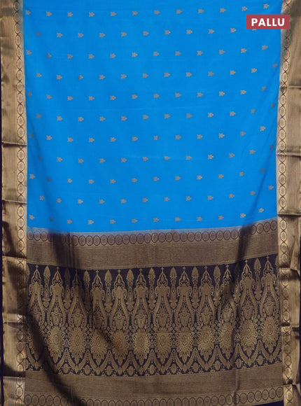 Semi mysore silk saree cs blue and navy blue with allover zari woven border and zari woven border