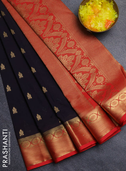 Semi mysore silk saree black and red with allover zari woven border and zari woven border