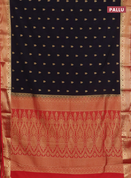 Semi mysore silk saree black and red with allover zari woven border and zari woven border