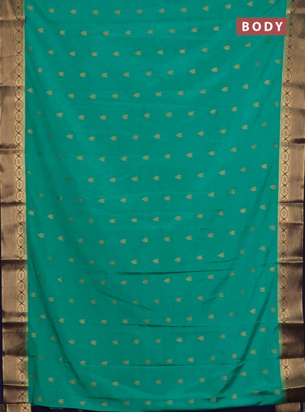 Semi mysore silk saree teal green and navy blue with allover zari woven border and zari woven border
