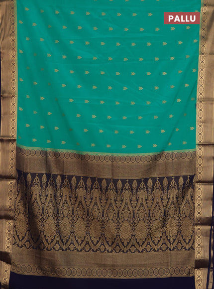 Semi mysore silk saree teal green and navy blue with allover zari woven border and zari woven border