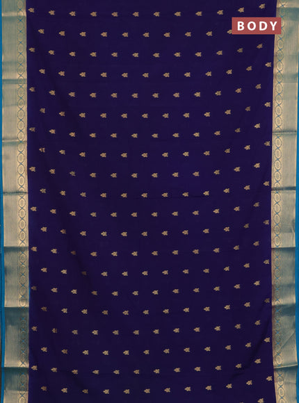 Semi mysore silk saree navy blue and teal blue with allover zari woven border and zari woven border