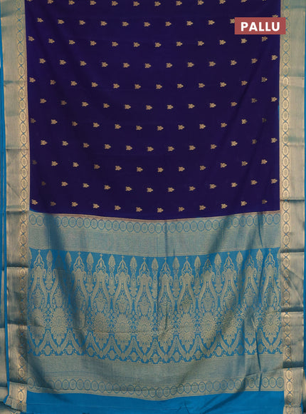 Semi mysore silk saree navy blue and teal blue with allover zari woven border and zari woven border
