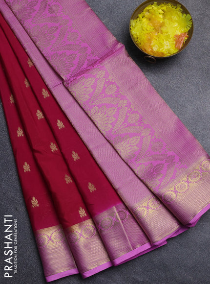 Semi mysore silk saree red and lotus pink with allover zari woven border and zari woven border