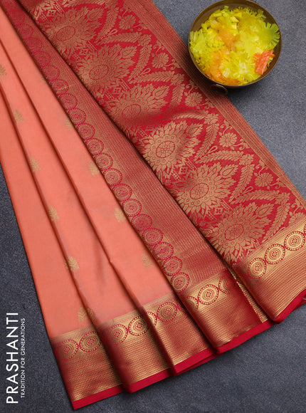 Semi mysore silk saree peach orange and pink with allover zari woven border and zari woven border