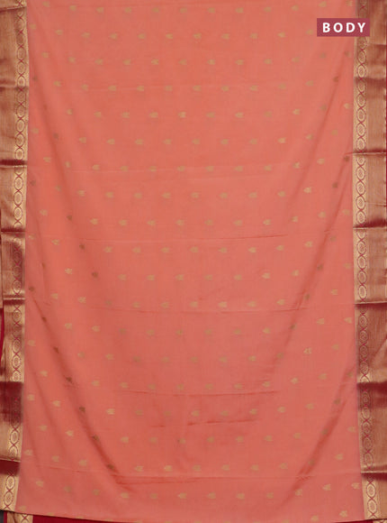 Semi mysore silk saree peach orange and pink with allover zari woven border and zari woven border