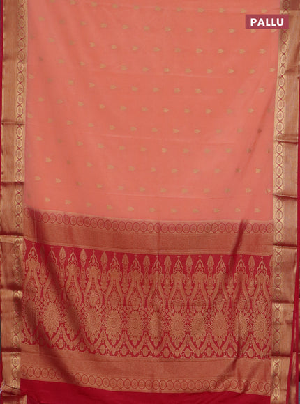 Semi mysore silk saree peach orange and pink with allover zari woven border and zari woven border