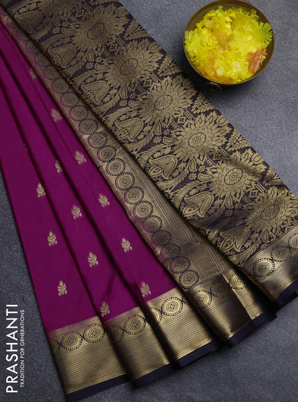 Semi mysore silk saree purple and black with allover zari woven border and zari woven border