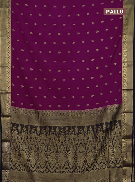 Semi mysore silk saree purple and black with allover zari woven border and zari woven border