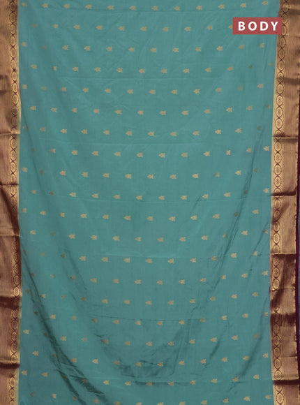 Semi mysore silk saree pastel green and wine shade with allover zari woven border and zari woven border
