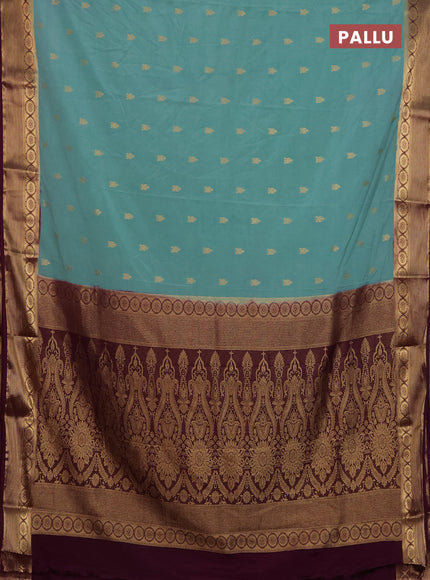 Semi mysore silk saree pastel green and wine shade with allover zari woven border and zari woven border