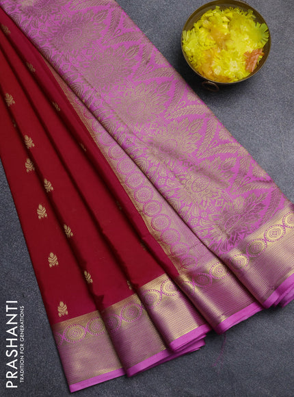 Semi mysore silk saree red and lotus pink with allover zari woven border and zari woven border