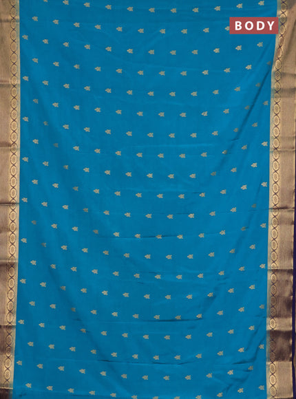 Semi mysore silk saree teal blue and navy blue with allover zari woven border and zari woven border