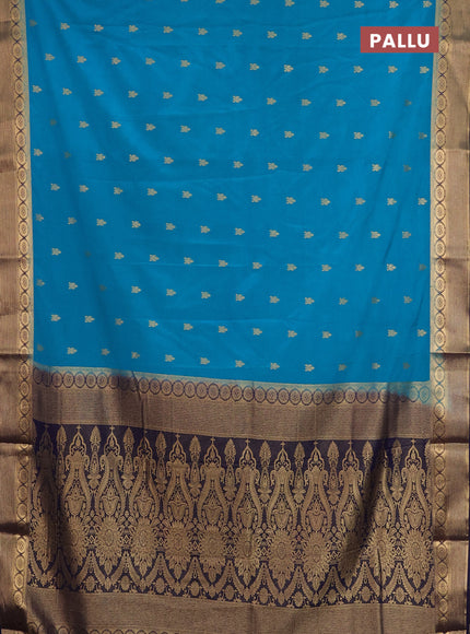Semi mysore silk saree teal blue and navy blue with allover zari woven border and zari woven border