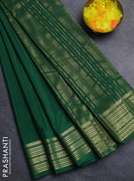 Semi mysore silk saree green with plain body and zari woven border