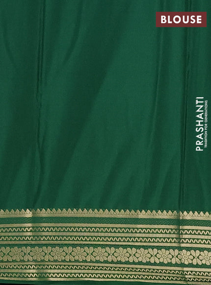 Semi mysore silk saree green with plain body and zari woven border