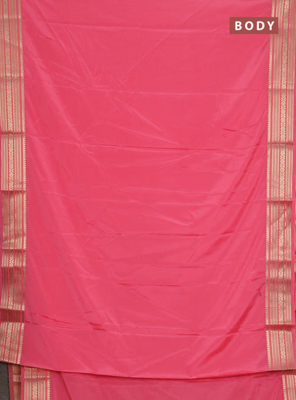 Semi mysore silk saree peach pink with plain body and zari woven border