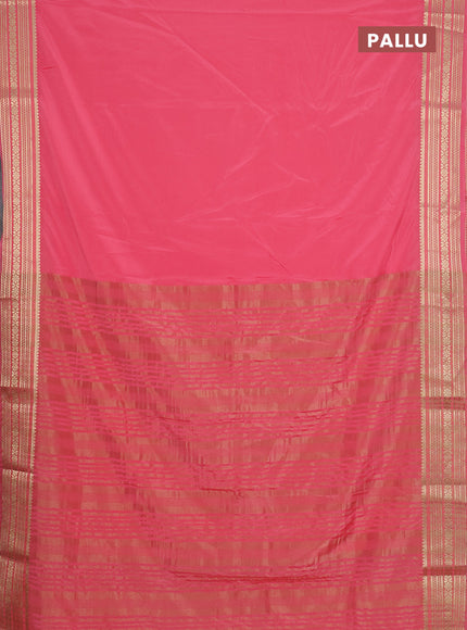 Semi mysore silk saree peach pink with plain body and zari woven border