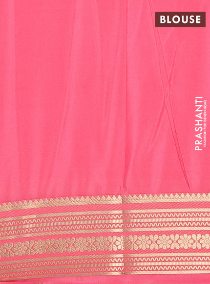 Semi mysore silk saree peach pink with plain body and zari woven border