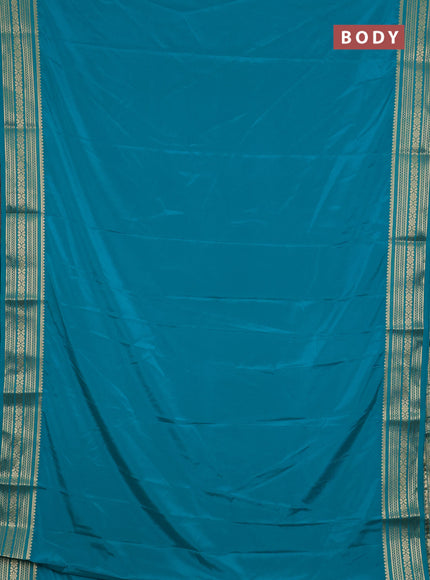 Semi mysore silk saree teal green with plain body and zari woven border