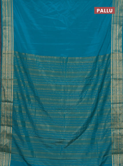 Semi mysore silk saree teal green with plain body and zari woven border