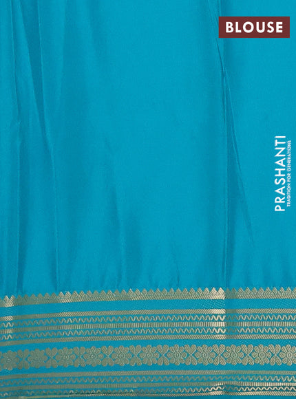 Semi mysore silk saree teal green with plain body and zari woven border