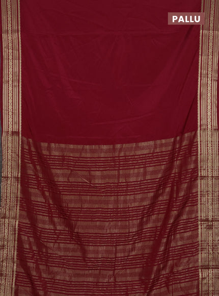 Semi mysore silk saree maroon with plain body and zari woven border