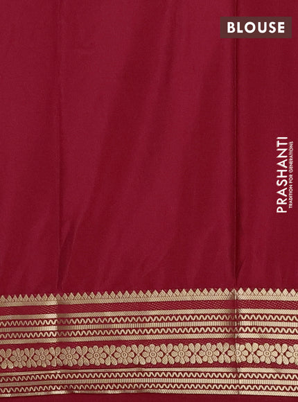 Semi mysore silk saree maroon with plain body and zari woven border