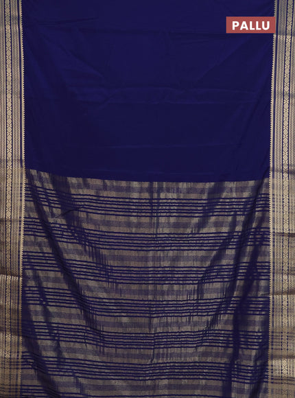 Semi mysore silk saree navy blue with plain body and zari woven border