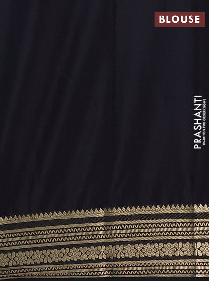 Semi mysore silk saree black with plain body and zari woven border