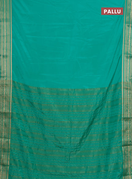 Semi mysore silk saree teal green with plain body and zari woven border