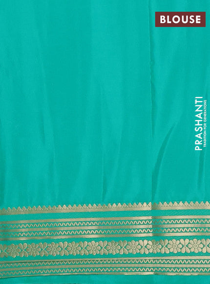 Semi mysore silk saree teal green with plain body and zari woven border