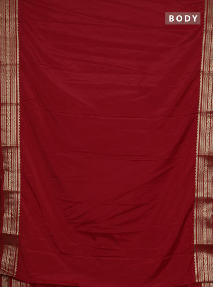 Semi mysore silk saree red with plain body and zari woven border