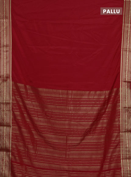 Semi mysore silk saree red with plain body and zari woven border