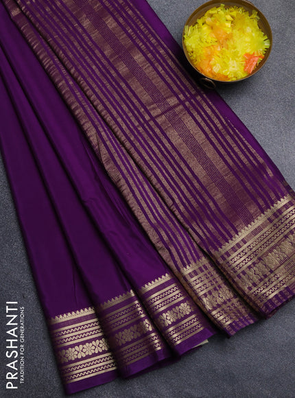 Semi mysore silk saree violet with plain body and zari woven border