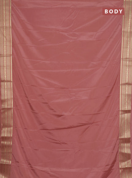 Semi mysore silk saree dark peach with plain body and zari woven border