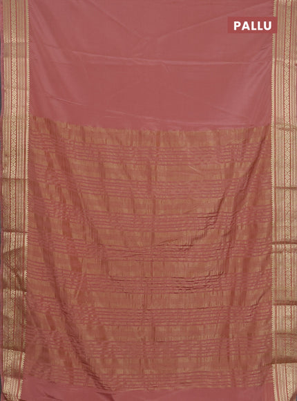 Semi mysore silk saree dark peach with plain body and zari woven border