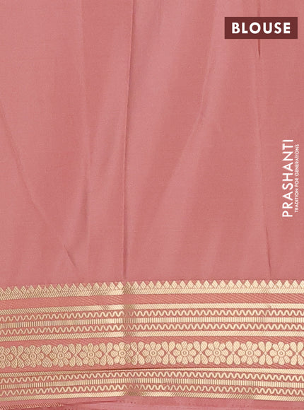 Semi mysore silk saree dark peach with plain body and zari woven border
