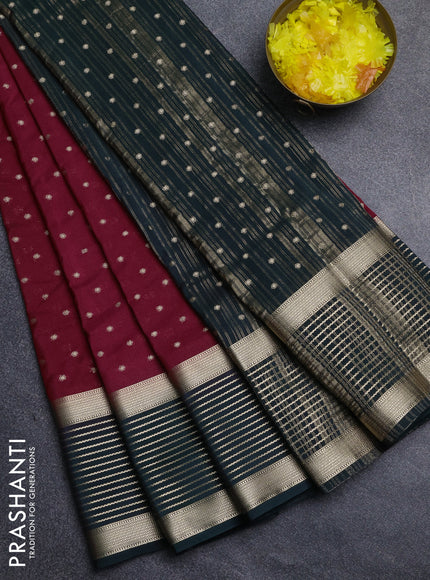Semi mysore silk saree wine shade and bottle green with allover zari woven buttas and long zari woven border