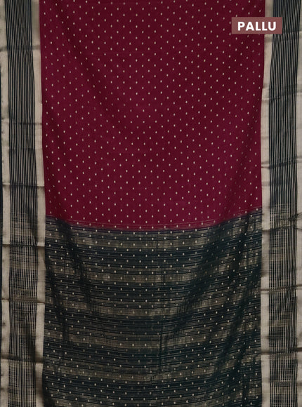 Semi mysore silk saree wine shade and bottle green with allover zari woven buttas and long zari woven border