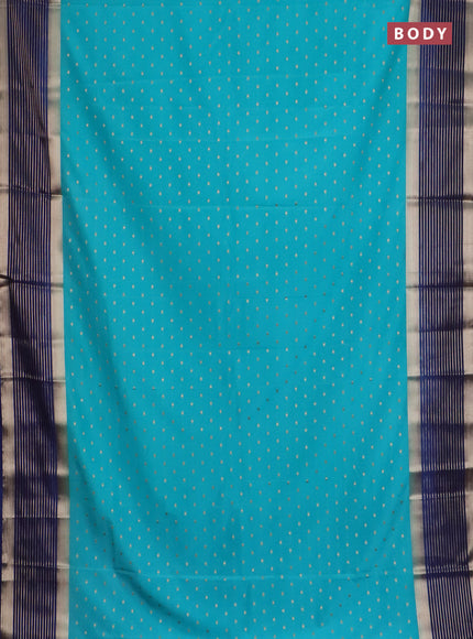 Semi mysore silk saree cs blue and navy blue with allover zari woven buttas and long zari woven border